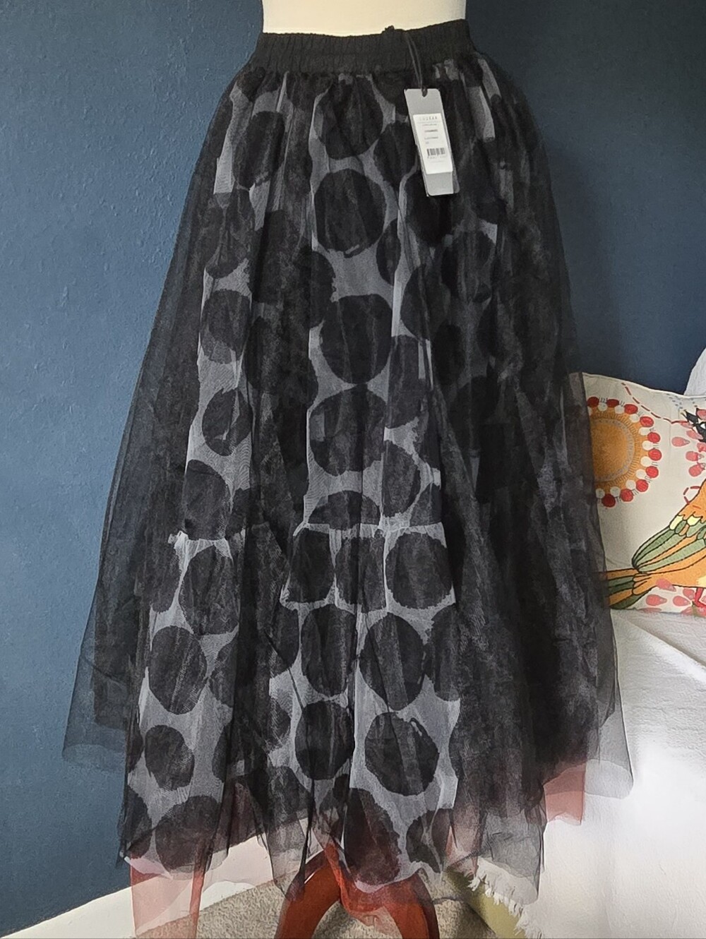 Luukaa Black Polka Dot Tulle Midi Skirt - Women's
